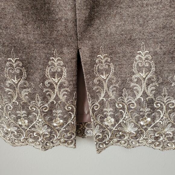 Antonio Melani Tan Tweed Embroidered Pencil Skirt 8 Neutral Lady Corporate - Picture 6 of 15